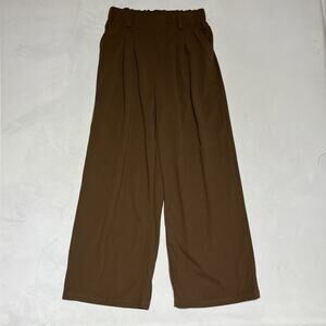 Halara Pleated Wide Leg Pants Womens Medium Brown Waffle Knit Pull On Work Comfy